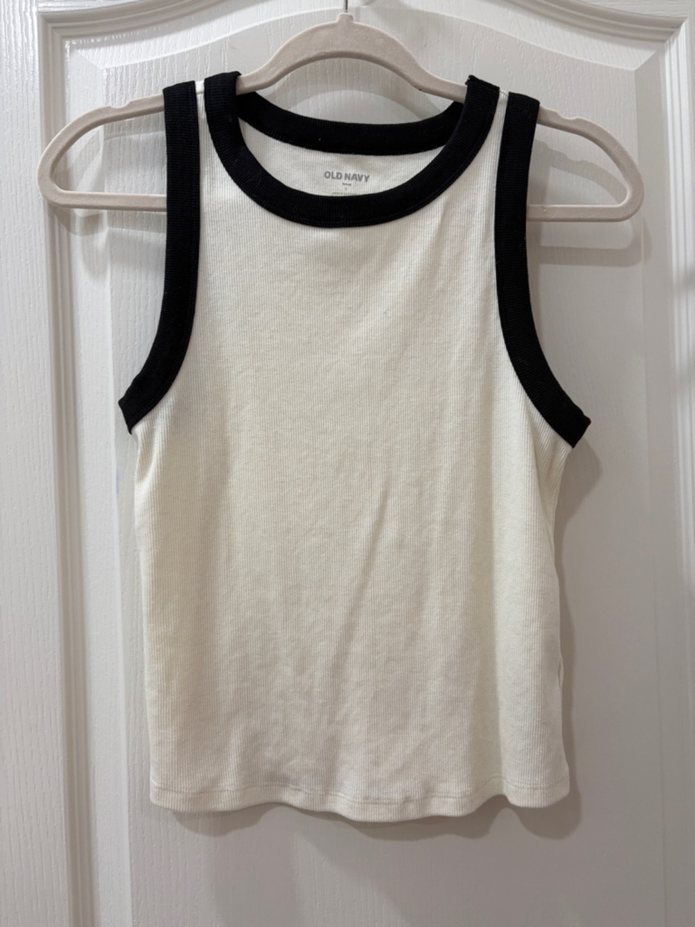 Old Navy White Ribbed Tank with Black Contrast Trim